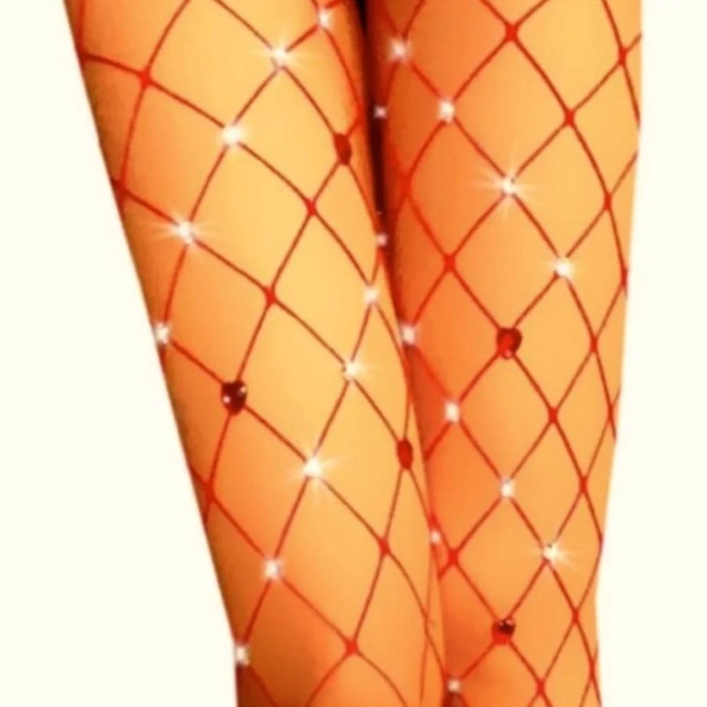 Sexy ❤️ Hot stockings❤️ Hearts & Rhinestones Red Stocking❤️